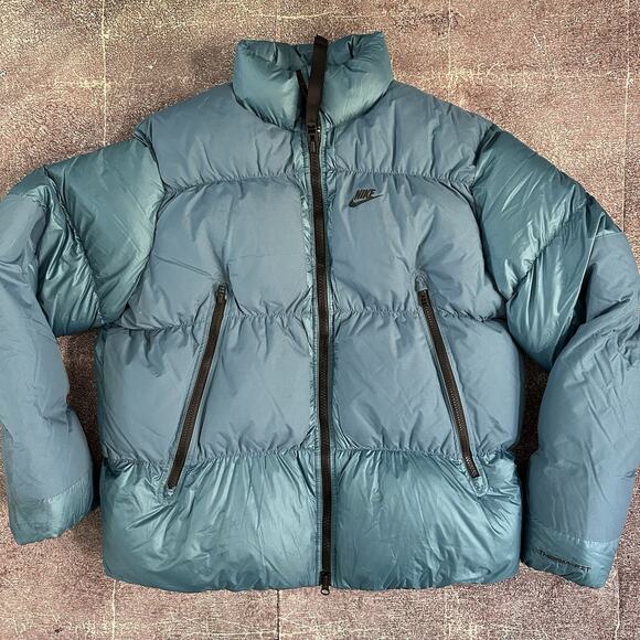 Women's Nike Therma Fit Repel Teal Blue Black Goose Down Zip Puffer Jacket Sz M - Picture 1 of 7